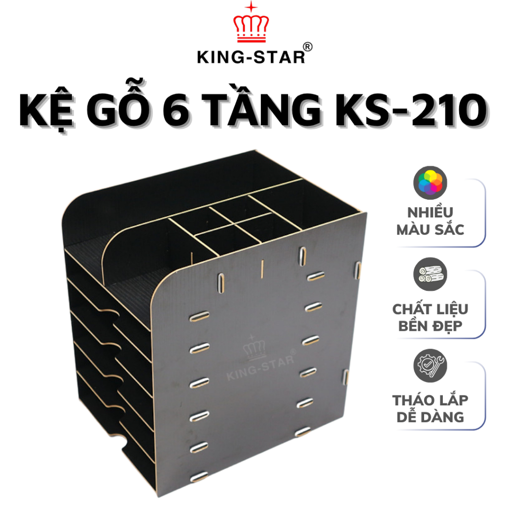 Giá Gỗ 6 Tầng King-Star KS-210 Để Bàn Cao Cấp - Kệ Giá Trị Tài Liệu Hồ Sơ Văn Phòng Ráp Thông Minh