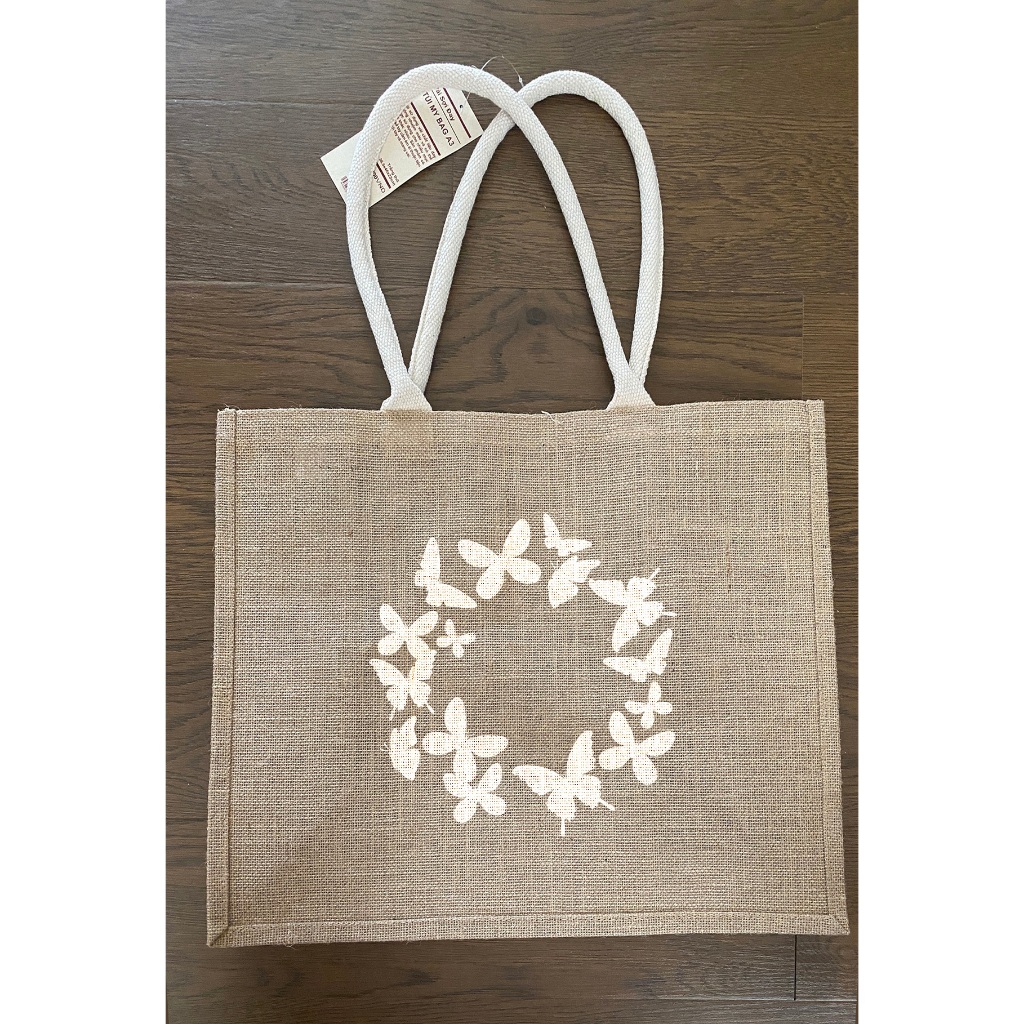 Túi Vải Lanh Sợi Đay vẽ tay White Butterfly Wreath Jute Tote Bag - Eco-Friendly Art Carrier size A3 