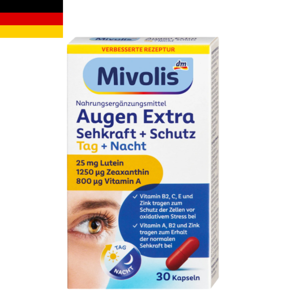 Viên  uống bổ mắt Mivolis Augen Extra Sehkraft- Schutz Kapsenln Tag - Nacht