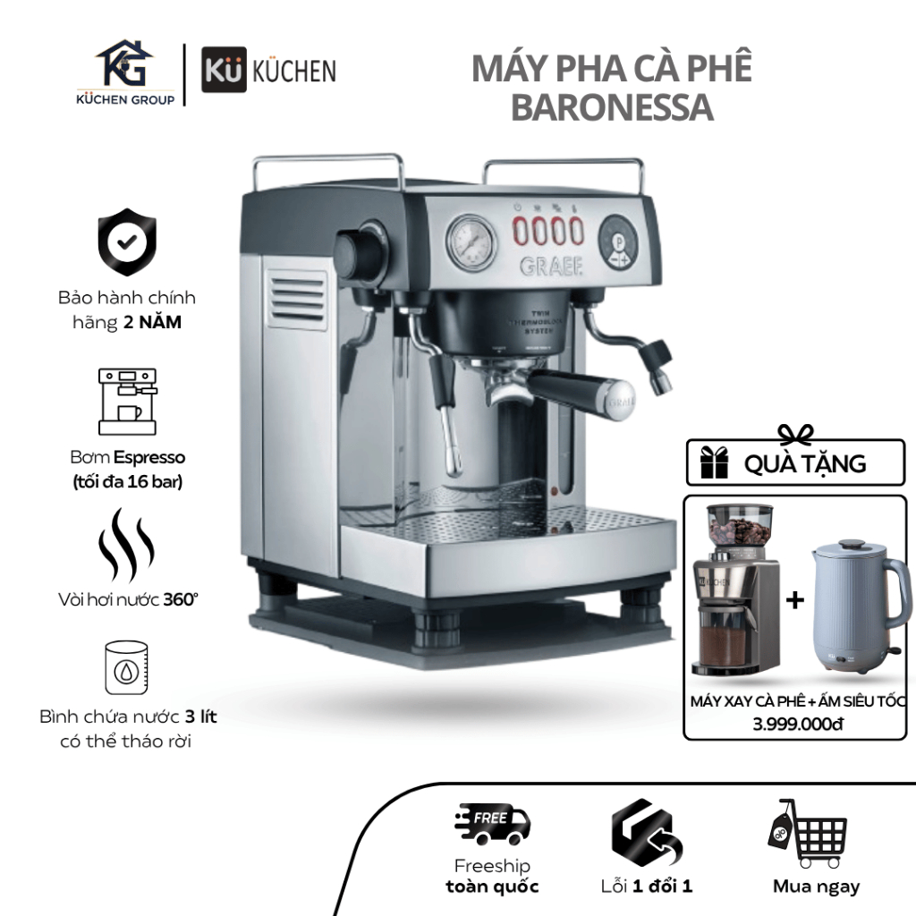 [KUCHEN] Máy pha cà phê baronessa Kuchen | Cao cấp - Chính hãng - Chuẩn Barista Châu Âu tại gia