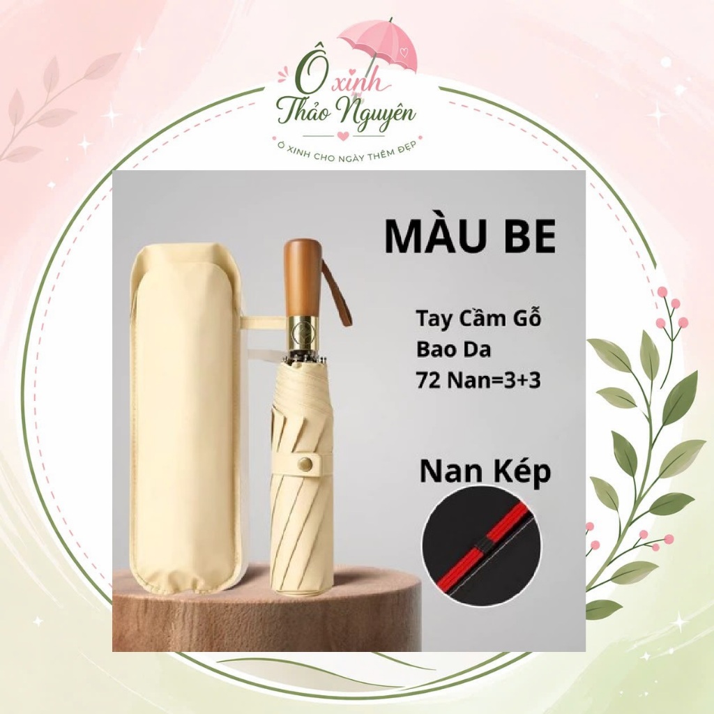 Ô Dù U72 Cao Cấp Chống Lật, 72 Nan Kép, Tay Gỗ Thanh Lịch, Chống UV