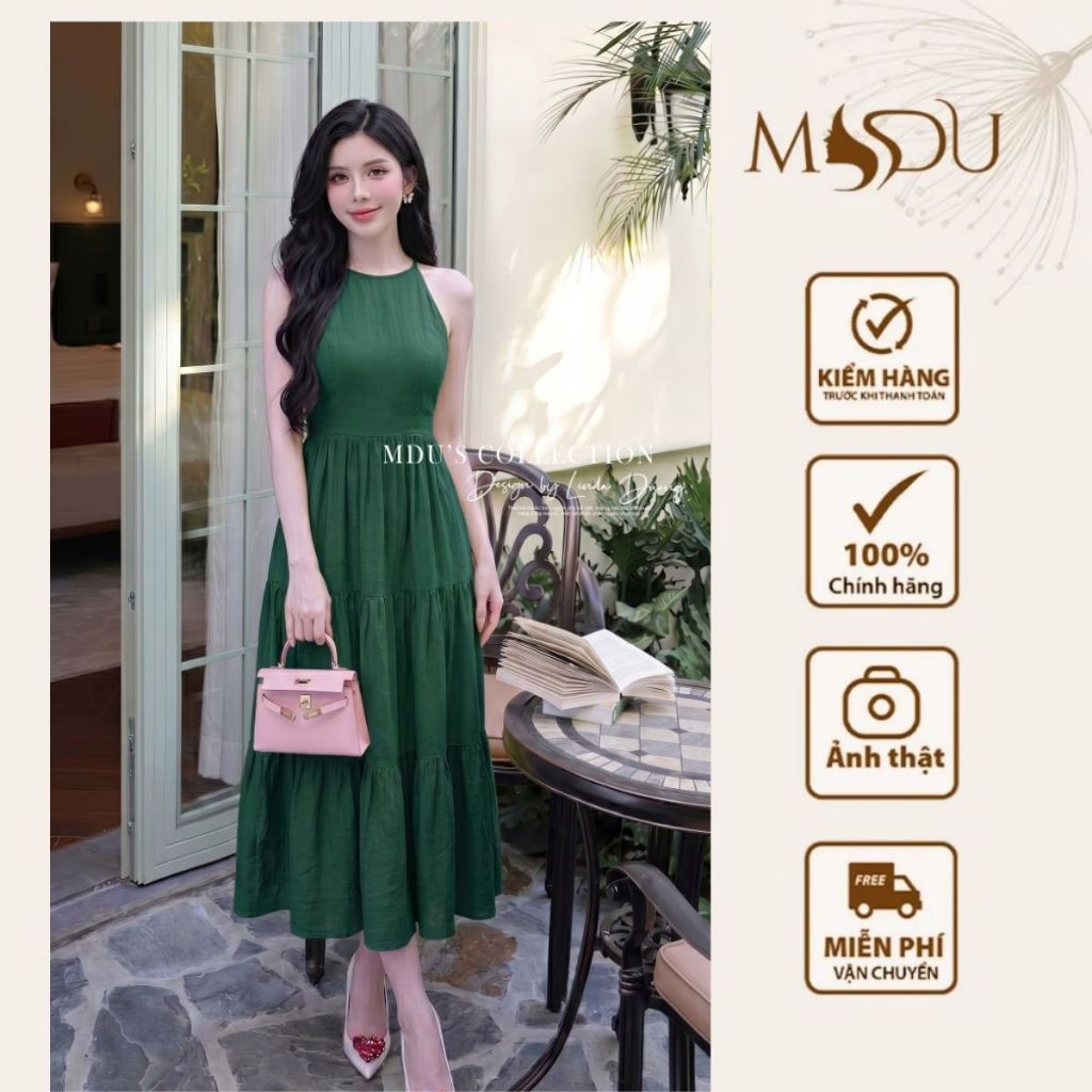 Váy Thiết Kế MDU6132 Tơ Nhăn Nhật Cổ Yếm Dây Buộc Dễ Mặc