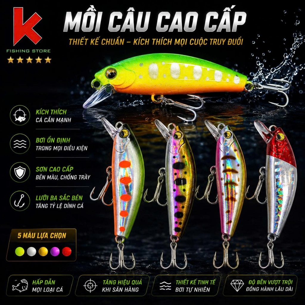 Mồi Câu Lure HR MINOW HR50S 6.5G câu cá Hoàng Đế , Ngựa , Măng, Chẽm , Mú Tặng Hộp Đựng