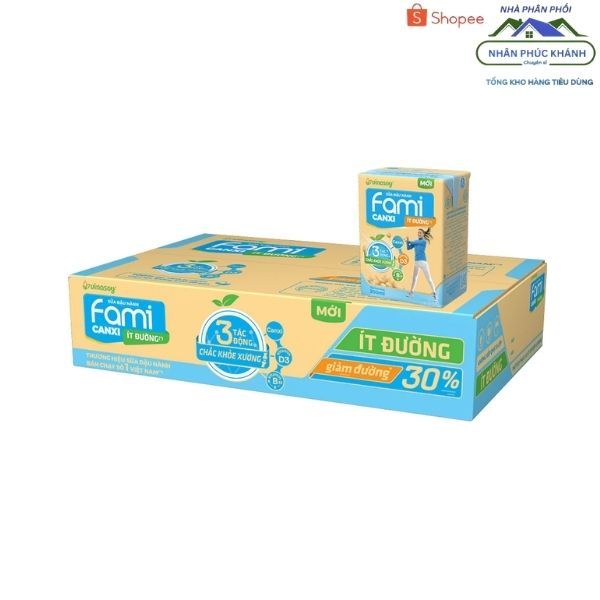 [1 Thùng/ 36 Hộp] Sữa Fami Canxi Ít Đường Hộp 200Ml (Xanh Da Trời)_30509