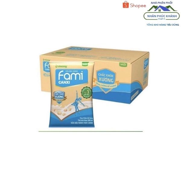 [ 1 Thùng/ 40 Bịch] Sữa Fami Canxi Bịch 200Ml (Xanh dương)
