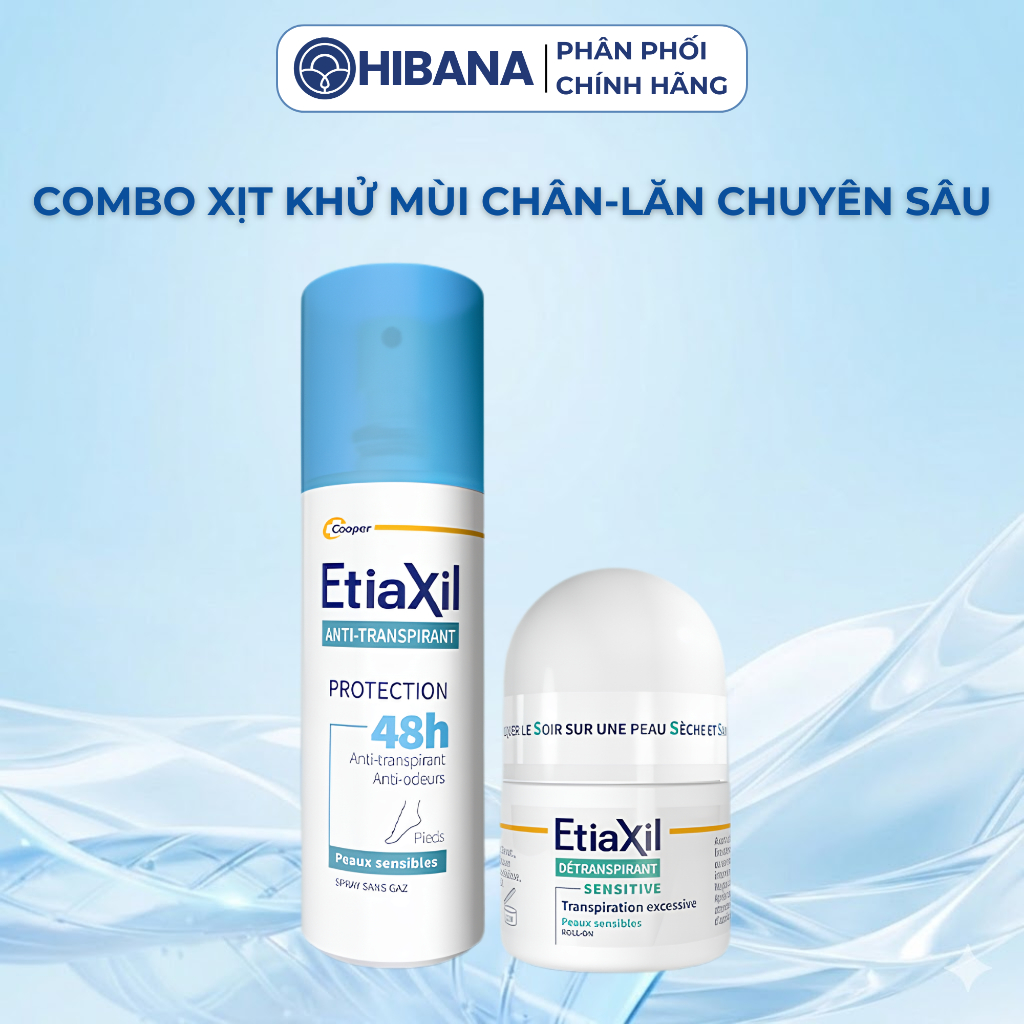 Combo Lăn Khử Mùi Chuyên Sâu Etiaxil 15ml và Xịt Khử Mùi Chân Etiaxil Bảo Vệ Kép 100ml