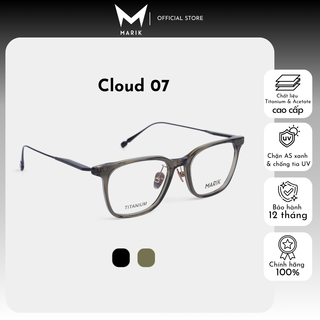 Gọng kính thời trang unisex MARIK Cloud07 dáng vuông bo góc Titanium siêu nhẹ Acetate cao cấp