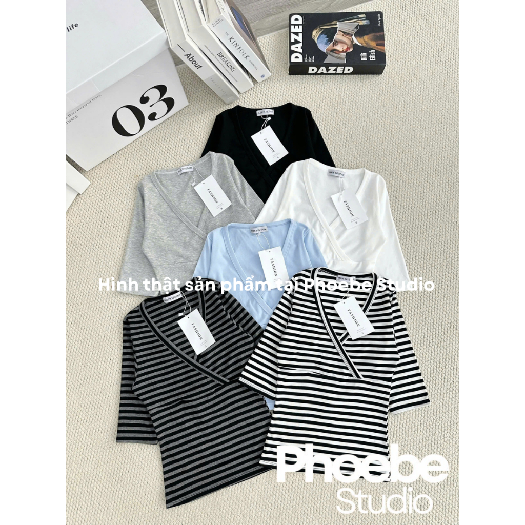 (Blue Tiffany) Áo Thun Nữ Vạt Chéo Tay Lửng - Phoebe Studio [MH26AO347] | BigBuy360 - bigbuy360.vn