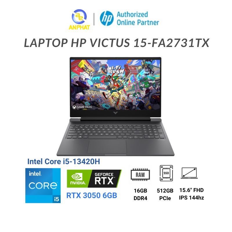 Laptop HP VICTUS 15-fa2731TX (Intel Core i5-13420H | RTX 3050 | 15.6 inch FHD 144Hz | 16GB | 512GB |