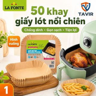 Khay Giấy Lót Nồi Chiên Không Dầu La Fonte 50 Tờ Hình Vuông Chống Dính Chống Thấm Dầu 16x4.5cm