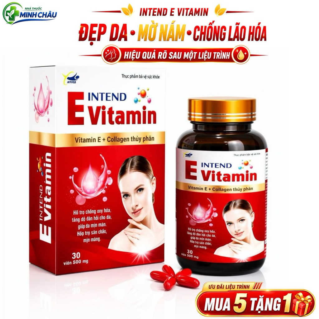 Viên Uống Trắng Da Vitamin E Collagen Thuỷ  Phân Intend 30 Viên – Sáng Da, Mờ Thâm, Chống Lão Hóa