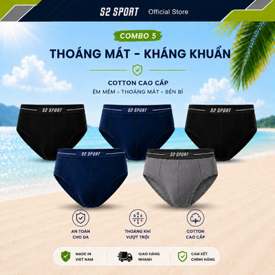 COMBO 5 Quần lót nam S2 SPORT, quần sịp nam vải cotton cao cấp, kháng khuẩn, mềm mịn - SBF08.CB5