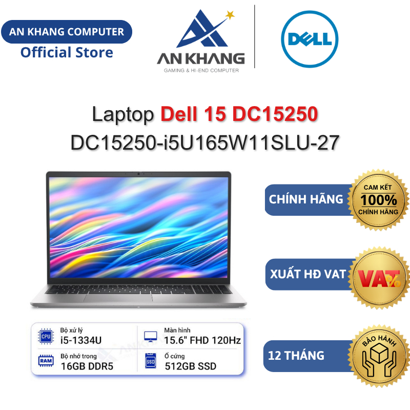 Laptop Dell 15 DC15250 DC15250-i5U165W11SLU-27 (i5-1334U, 16GB, 512GB SSD, 15.6" FHD, Win11, Office)