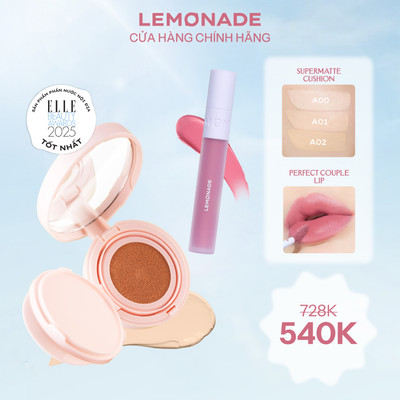 Combo Phấn nước siêu kiềm dầu Lemonade Supermatte Cushion 15g & Son kem mịn lì thuần chay Lemonade Perfect Couple Lip