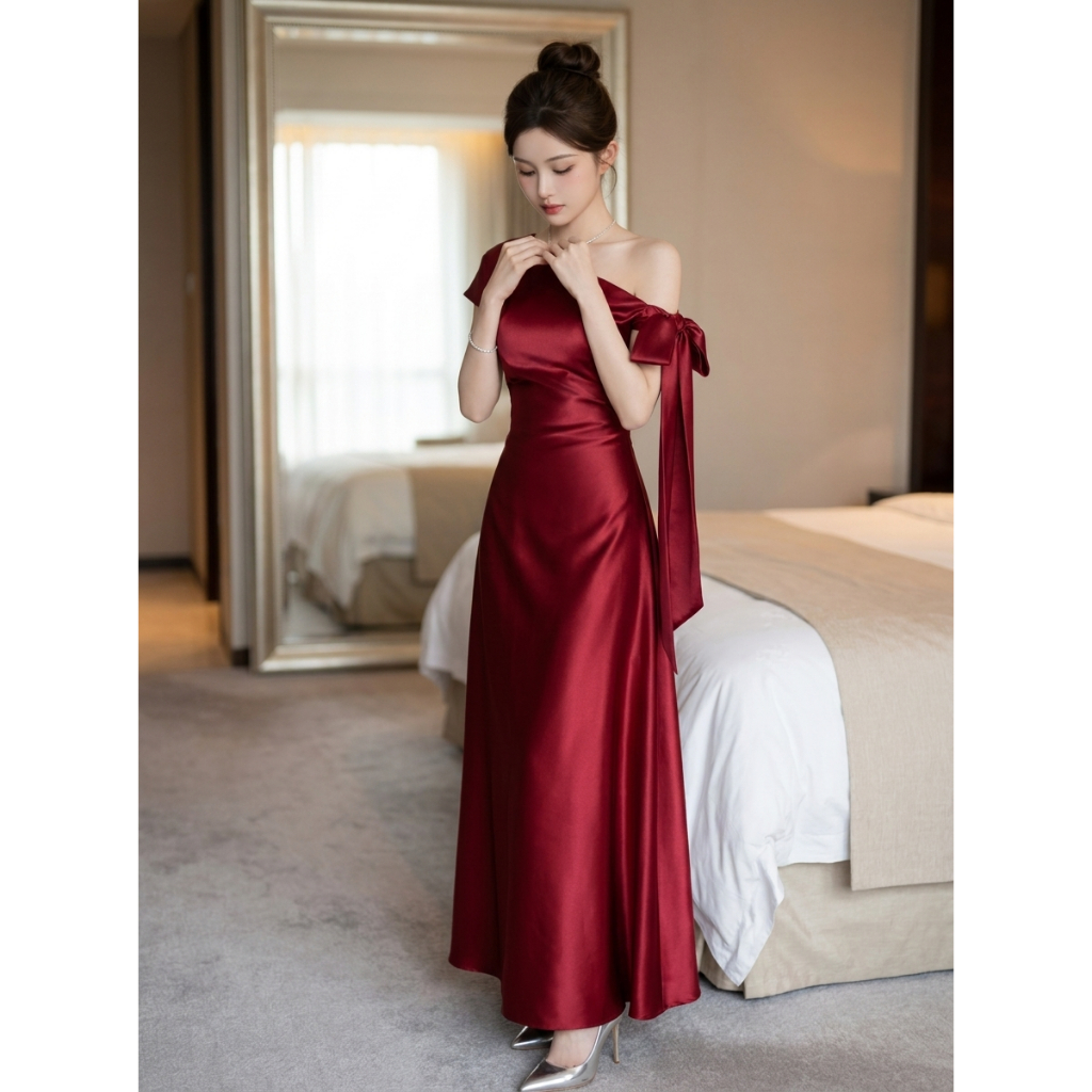 L'Amour Boutique DP20 ĐẦM PHI LỆCH VAI CỘT NƠ