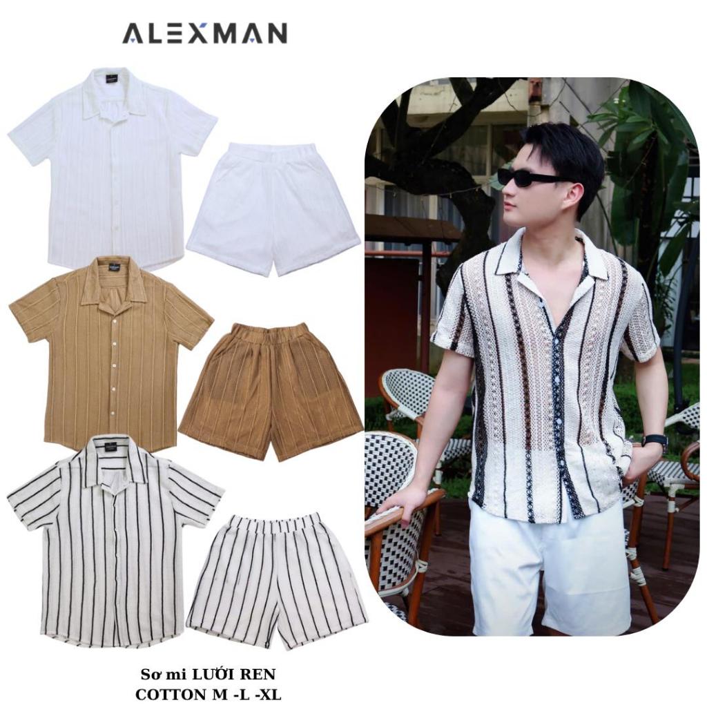 Áo Sơ Mi ALEXMAN A13 Cổ Vest Lưới Ren Dệt Kim Form Rộng Unisex Ngắn Tay Đi Biển Đi Chơi Phong Cách D