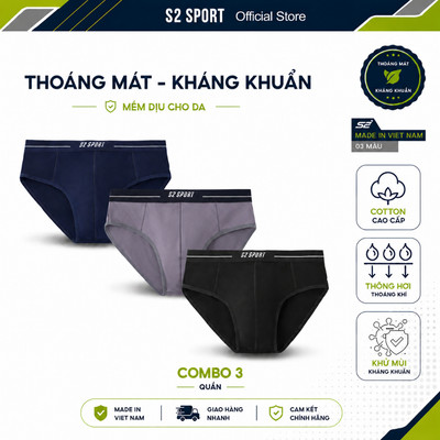 COMBO 3 Quần lót nam S2 SPORT sip nam cotton mềm kiểu dáng khỏe khoắn cạp viền ôm body SBF08.CB3