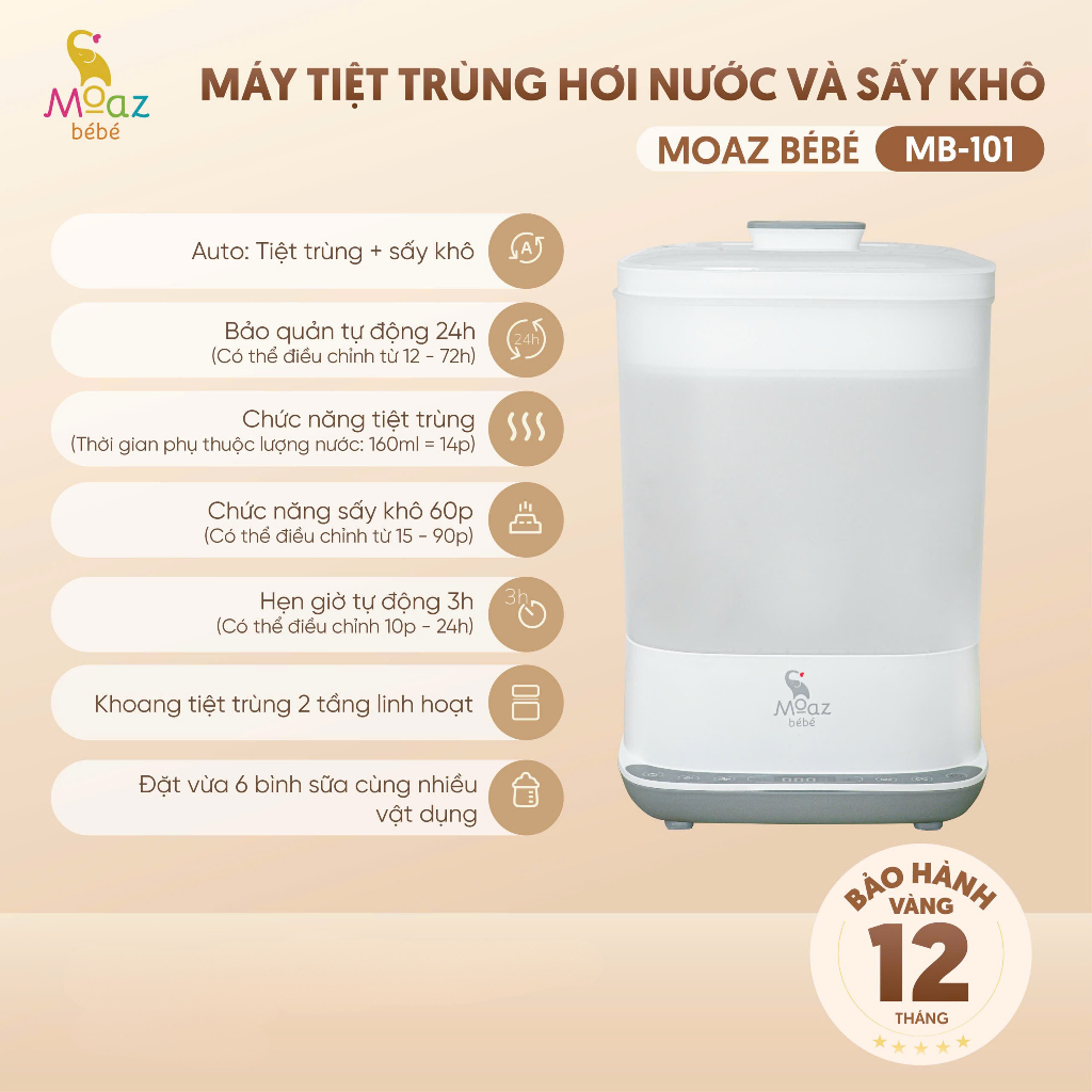 MÁY TIỆT TRÙNG HƠI NƯỚC SẤY KHÔ MOAZ BÉBÉ MB101