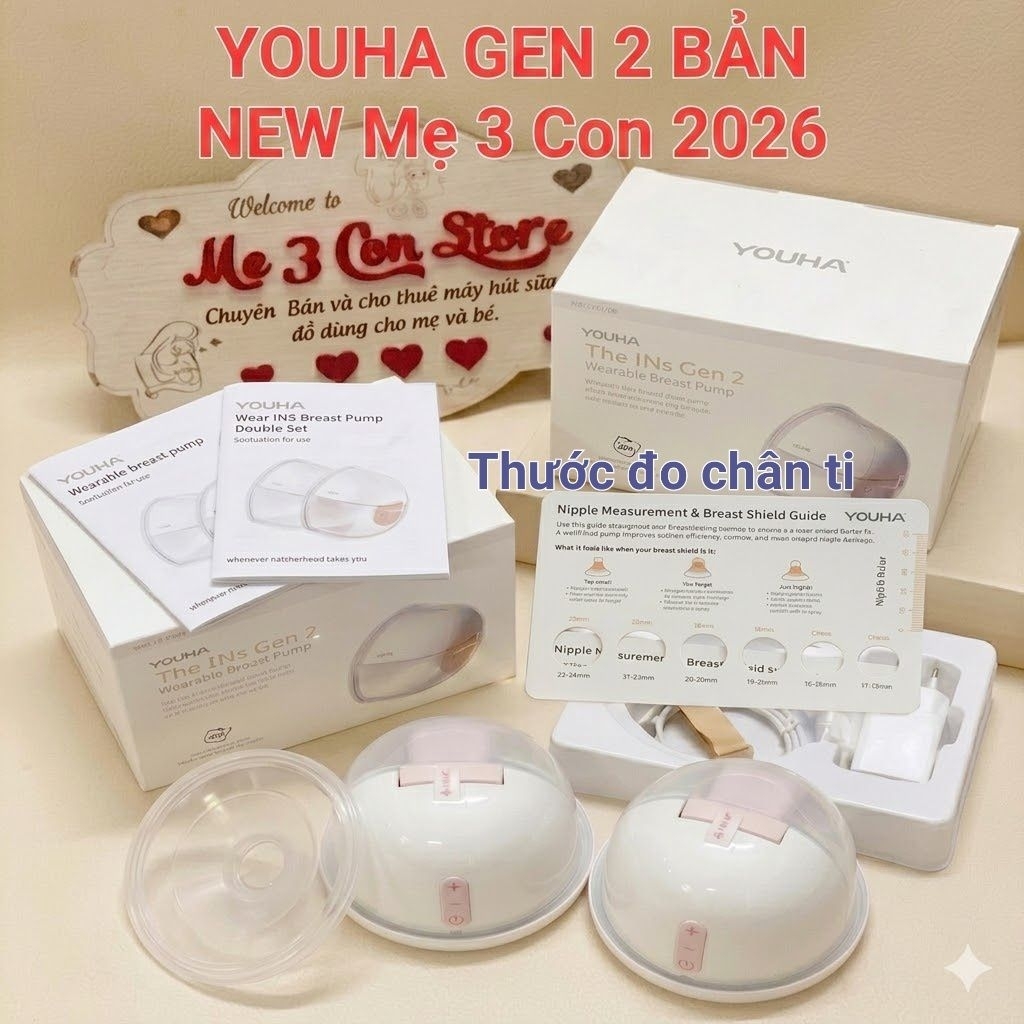 (BẢN QUỐC TẾ MẪU MỚI 2026 GEN 2)Kèm 2 cặp hạ sz YOUHA 19,21mm,kết nối app MÁY HÚT SỮA KHÔNG DÂY YOUH