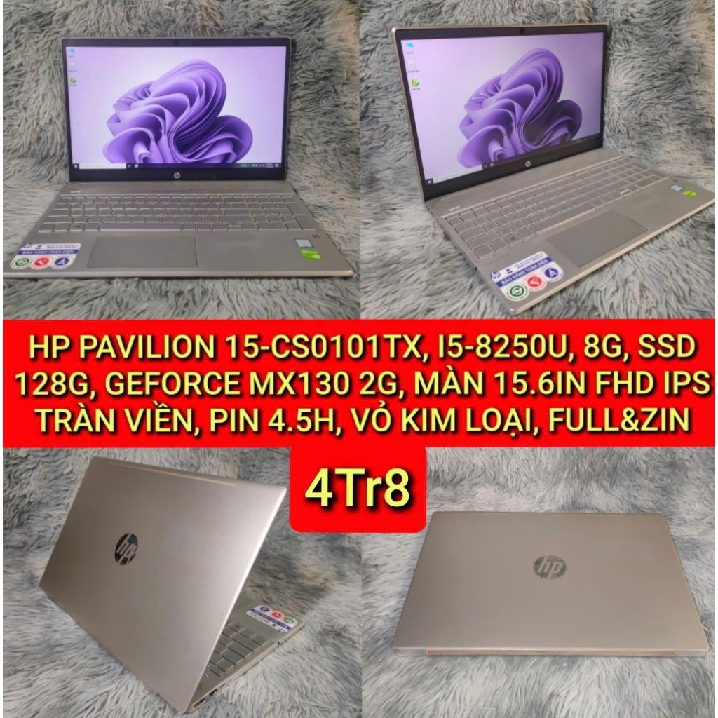 LAPTOP HP PAVILION 15-CS0101TX, I5-8250U/8G/SSD 128G/GEFORCE MX130 2G/MÀN 15.6IN FHD IPS TRÀN VIỀN/P