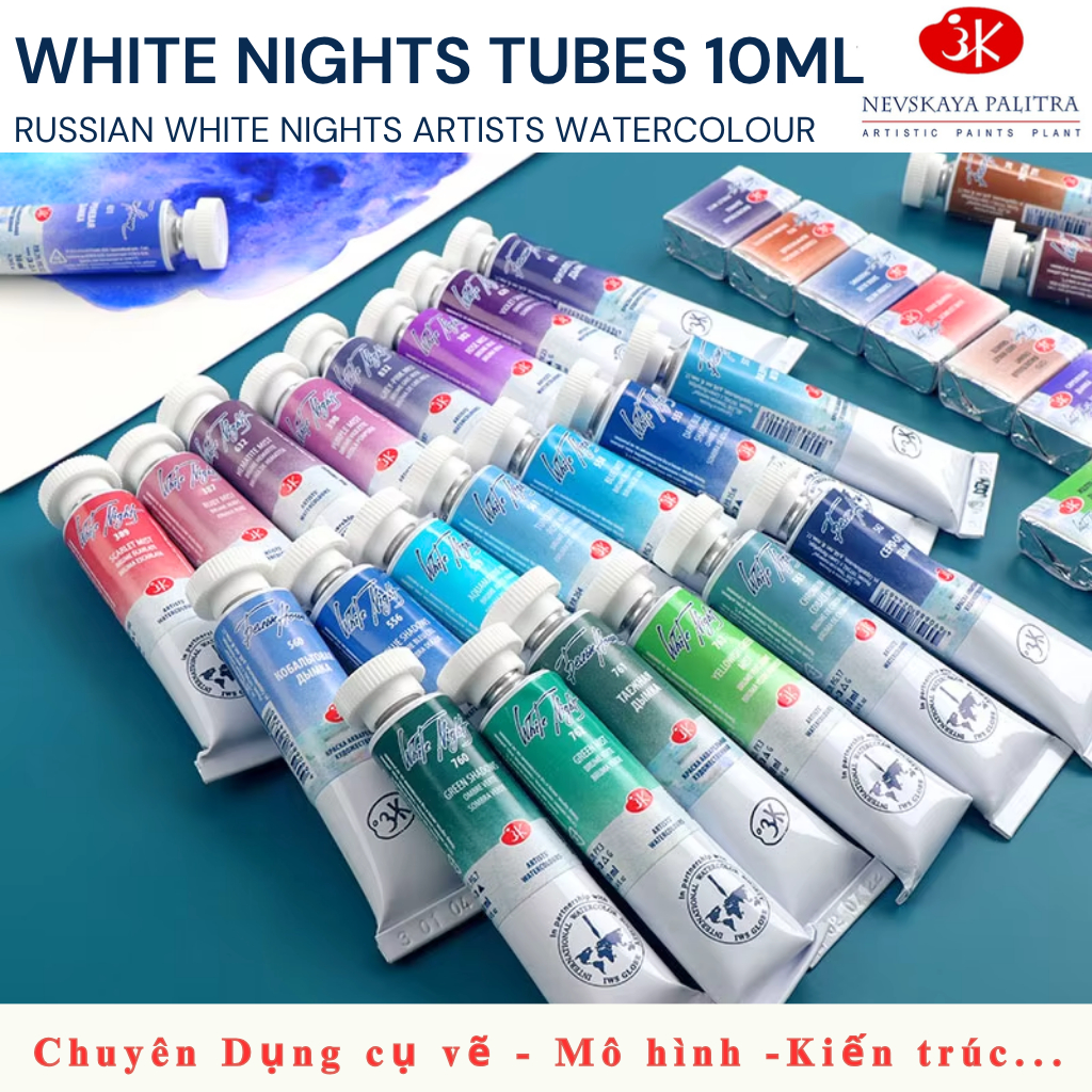 [TÂM TÂM] Màu Nước Tuýp White Nights 10ml – White Nights Watercolours Hạng Họa Sĩ Artist Grade