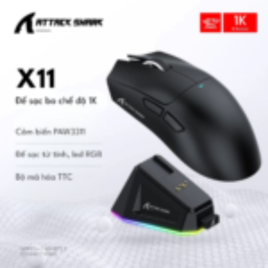 Chuột ATTACK SHARK X11, Không dây, Dock sạc rời, LED RGB, 3 Modes, 20000 DPI. Hàng New BH 12 Tháng