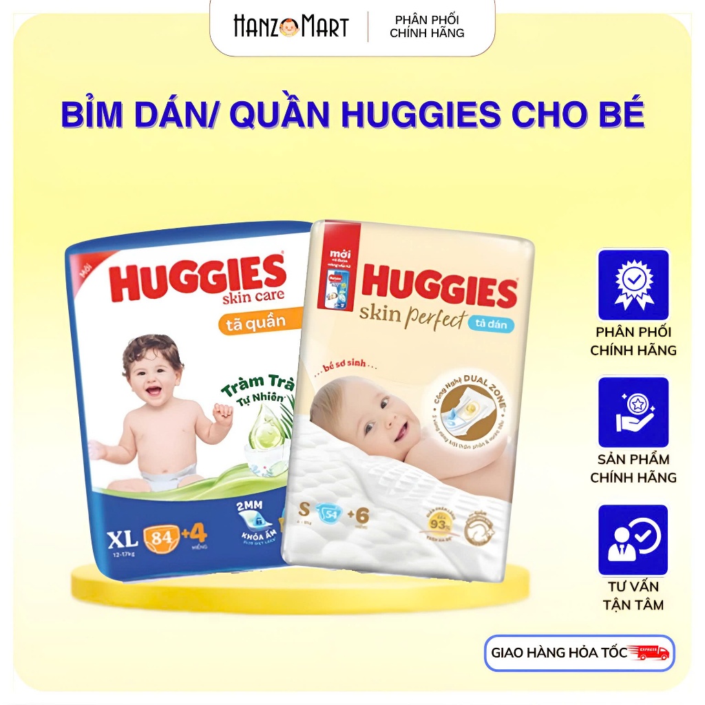 Bỉm Huggies quần/dán đủ size M74/L60/XL56/XXL50 - hanzomart