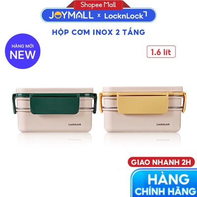 Hộp Cơm Inox 2 Tầng LocknLock LCB500 1.6L, Hàng Chính Hãng, Nắp Đậy Kín, Chia Ngăn Tiện Lợi -JoyMall