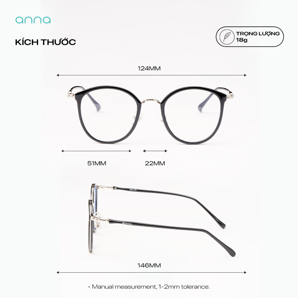 Gọng kính mắt thời trang ANNA nam nữ dáng tròn chất liệu kim loại cao cấp 2053 | BigBuy360 - bigbuy360.vn