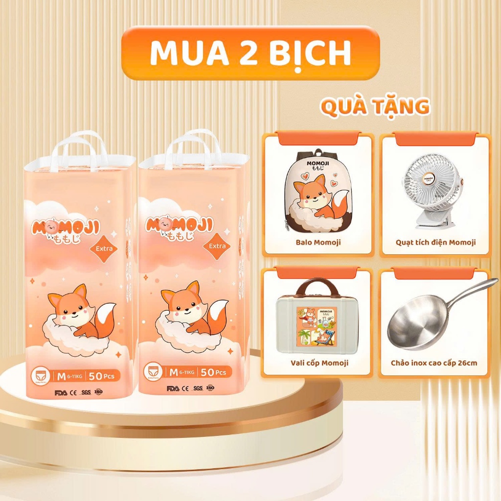 (Tặng Quà) Combo 2 bịch Tã Bỉm Momoji EXTRA Soft Siêu thấm hút