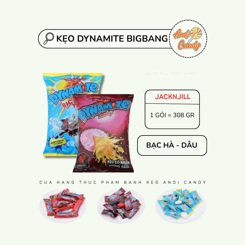 Kẹo Bạc Hà Dâu Nhân Socola Dynamite JacknJill 308gr