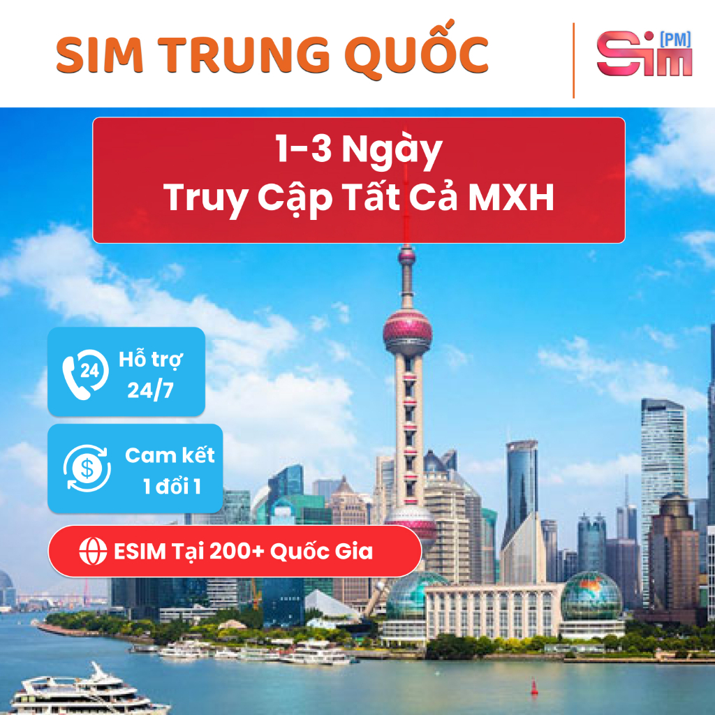 (Hỗ trợ ChatGPT + TT) Sim du lịch Trung Quốc 1-3 ngày tích hợp sẵn VPN