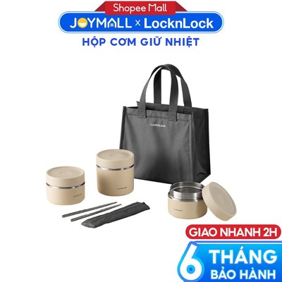 Bộ Hộp Cơm Giữ Nhiệt LocknLock Lunch Box LHC8052S02, Hàng Chính Hãng, Kèm Muỗng Đũa Và Túi - JoyMall