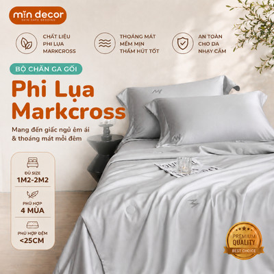 Bộ Chăn Ga Gối Markcross Phi Lụa Cao Cấp Mịn Decor Thoáng Mát, Bộ Ga Nệm Dùng Quanh Năm