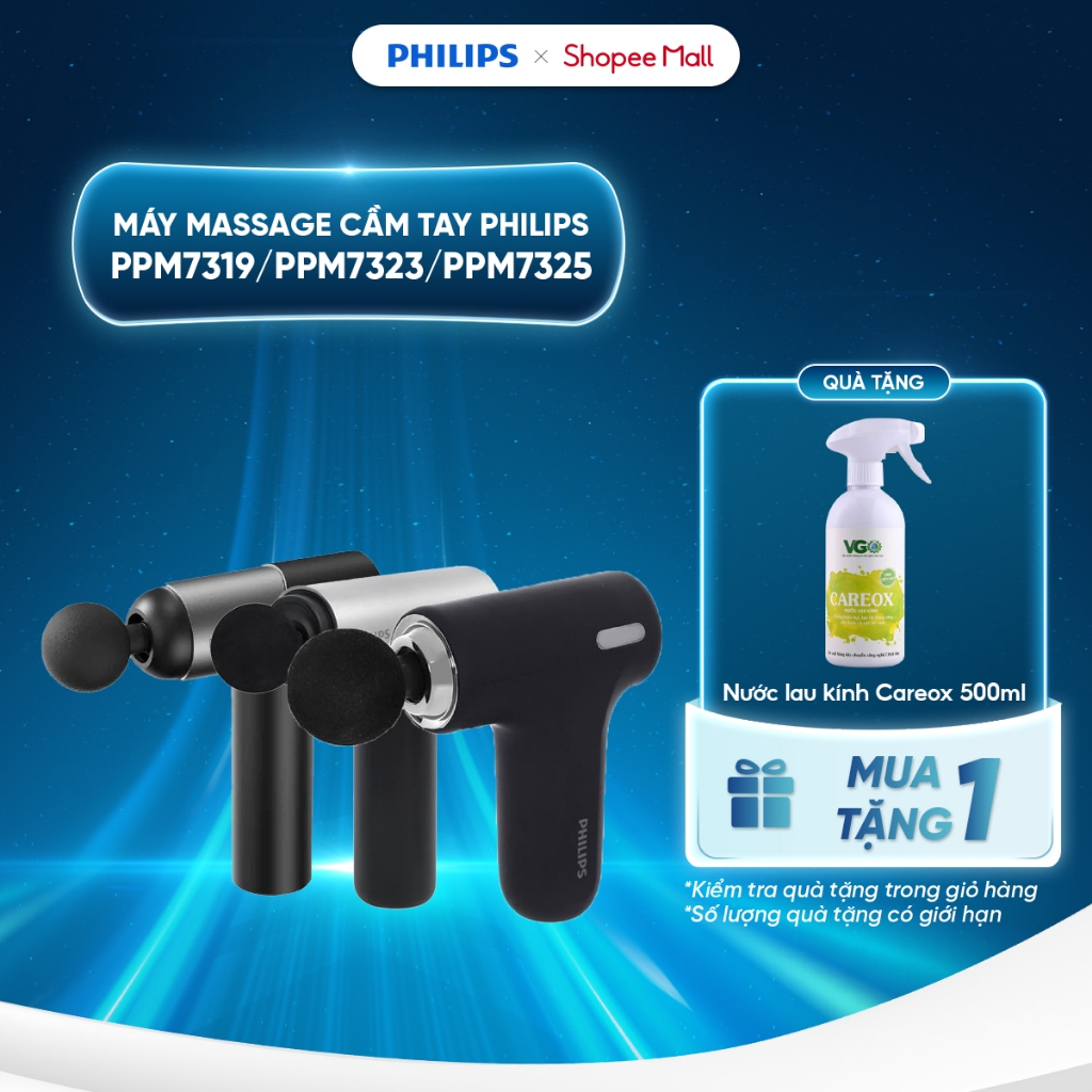 Máy massage cầm tay Philips PPM7319 / PPM7323 / PPM7325 - 6 cấp độ - 4 đầu massage - Nhỏ gọn, đa năn