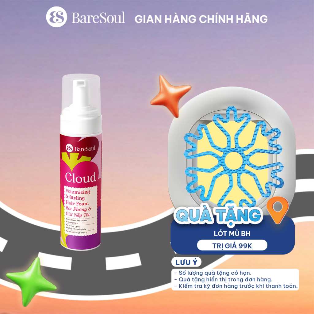 [TẶNG LÓT BẢO HIỂM] Bọt xịt phồng và giữ nếp tóc 18 tiếng BareSoul Cloud Styling Hair Foam 150ml (ba