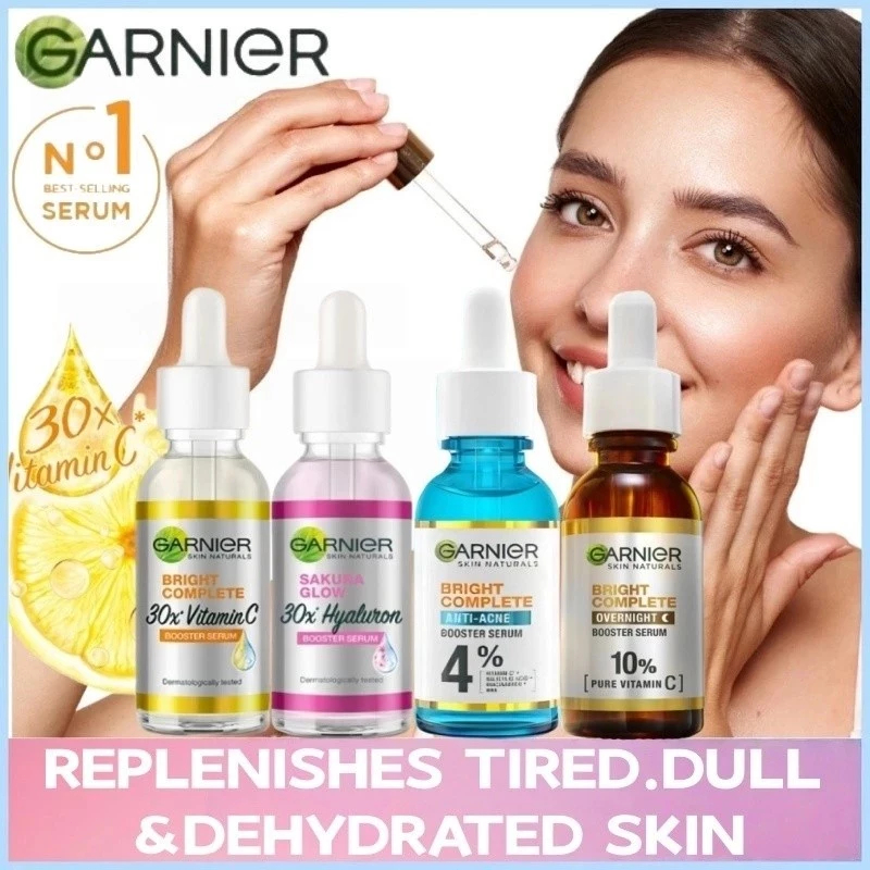 Garnier Vitamin C-30ML/Sakura Glow Hyaluron Booster Serum 30ml / Bright Complete Anti Acne Booster S