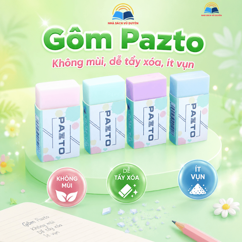4 Gôm tẩy không mùi màu pastel Pazto Thiên Long E-010- Dễ tẩy xóa ít vụn gôm, không độc hại