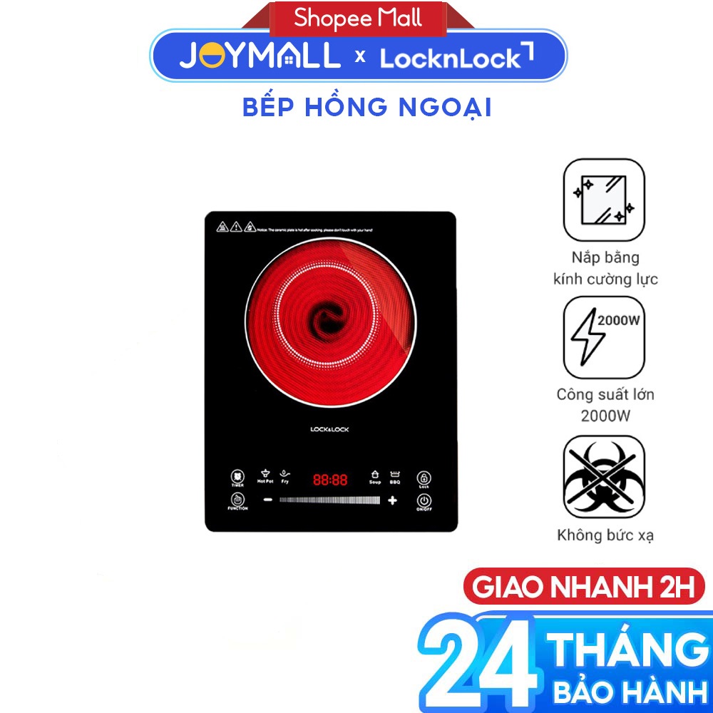 Bếp hồng ngoại LocknLock Infrared Cooker EJI421, Hàng chính hãng, mặt kính, cảm ứng - JoyMall