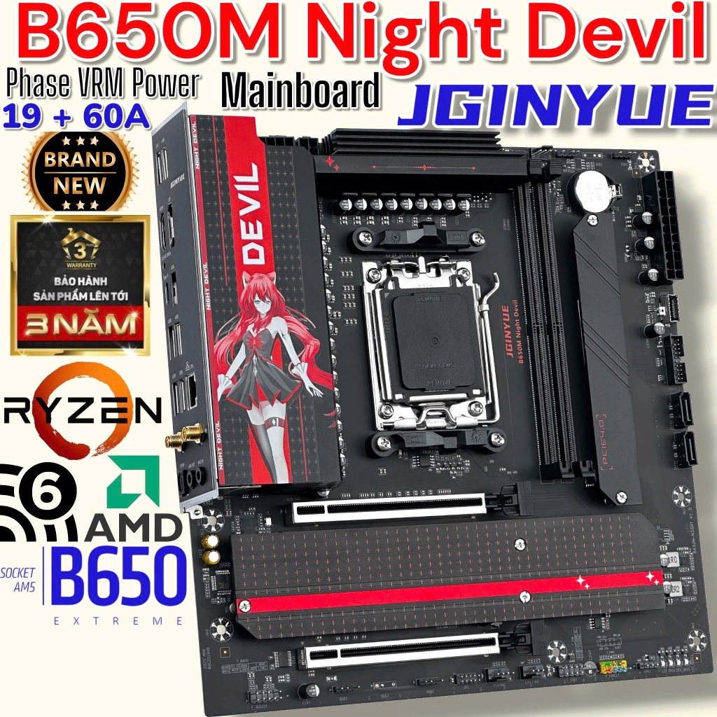 Mainboard JGINYUE B650M NIGHT DEVIL WiFi - Mới 100% FullBox - BH 36Th - Rẻ Nhất Sàn