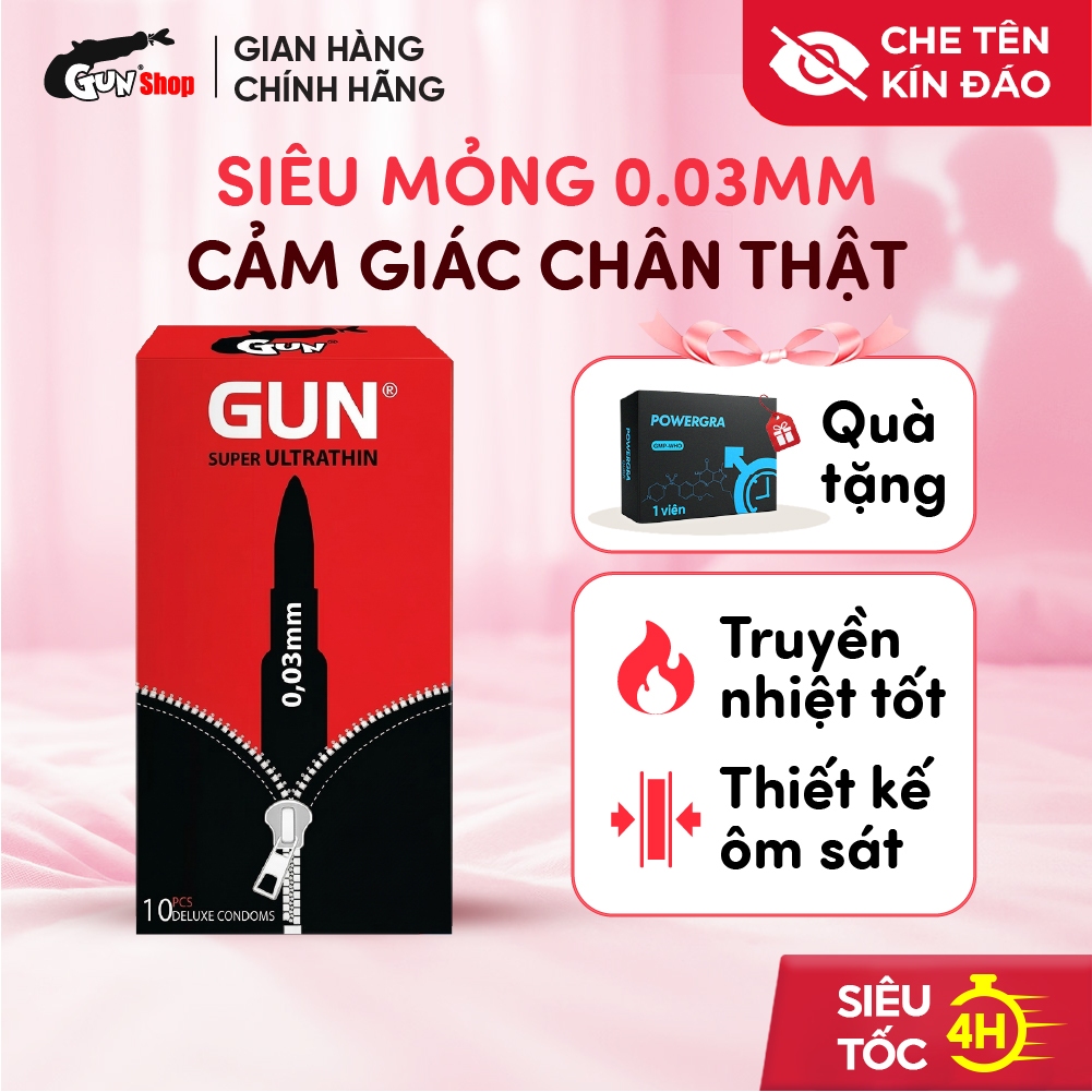 Bao Cao Su Gun Super Ultra Thin Siêu Mỏng 0.03mm Hộp 10 Cái Cảm Giác Chân Thật - GUNSHOP VIỆT NAM