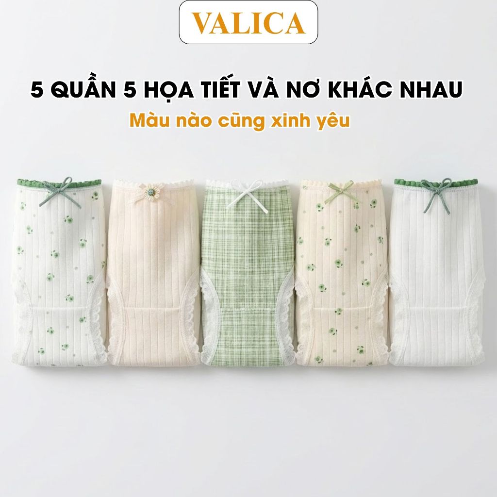Combo 5 Quần Lót Nữ Cotton Đính Nơ Cá Tính - Set 5 Quần Chip Nữ Phối Họa Tiết VALICA L311