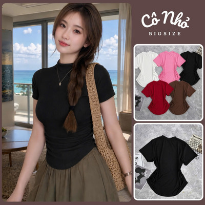 Áo Thun Nữ Cổ Cao Bigszie Dáng Áo Baby Tee Tay Ngắn Ôm Body Vải Thun Gân Co Giãn G202