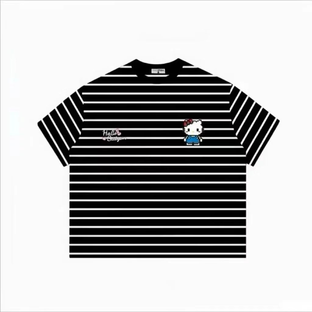 [Peinn] Áo thun kẻ in mèo xanh habo  cho nữ phong cách Hàn quốc