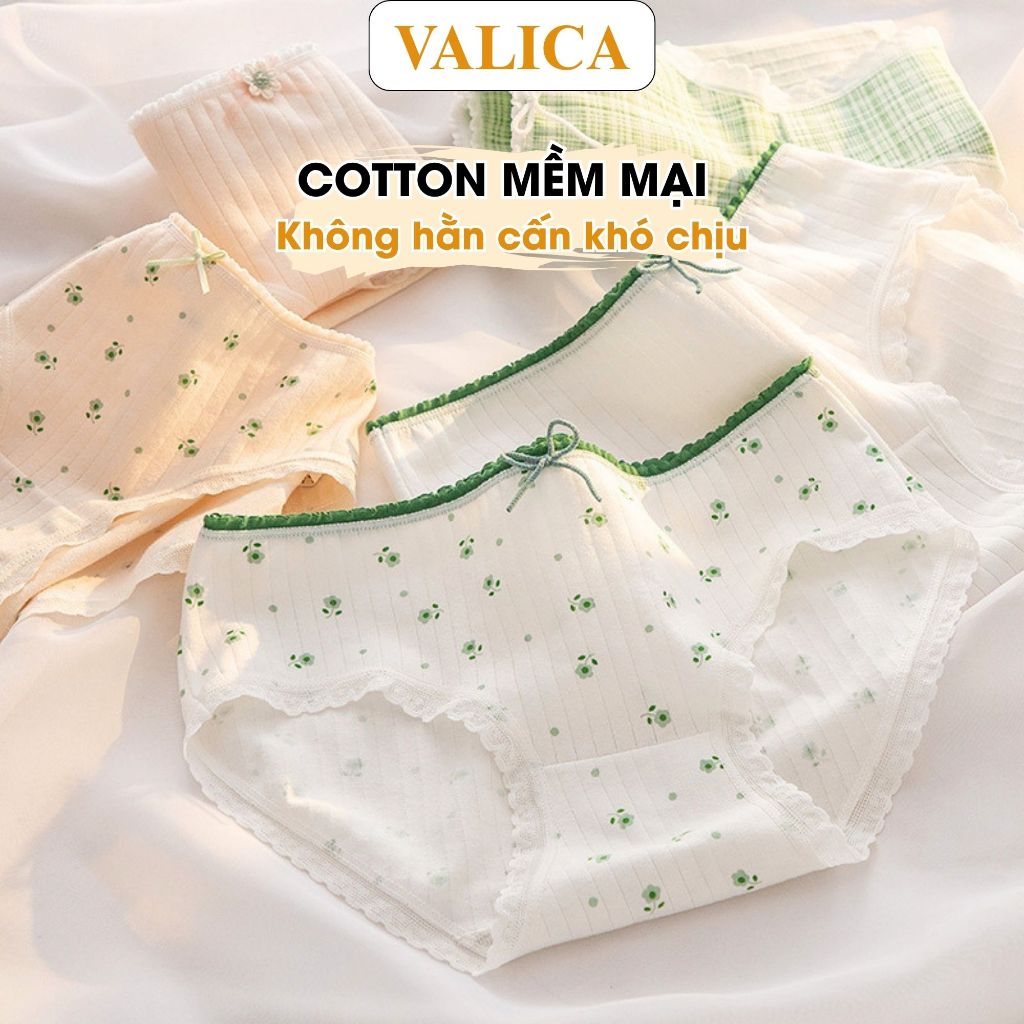 Combo 5 Quần Lót Nữ Cotton Đính Nơ Cá Tính - Set 5 Quần Chip Nữ Phối Họa Tiết VALICA L311