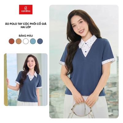 Áo polo nữ CARDINA chất thun poly tay cộc phối cổ giả hai lớp  6APC11