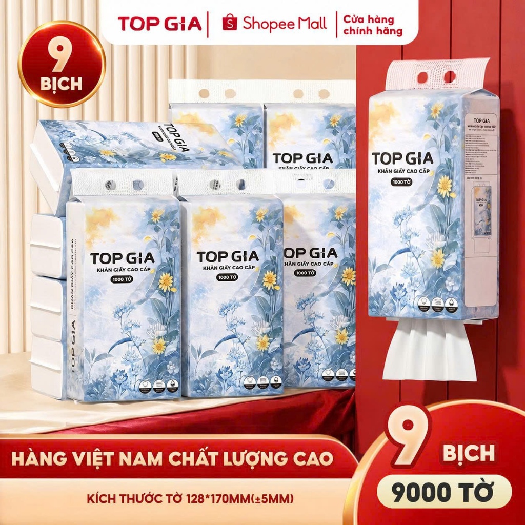 [COMBO SIÊU HỜI] Khăn giấy cao cấp Mộc an Topgia 1000 tờ 4 lớp dày dặn, mềm mịn, dai hàng Việt Nam