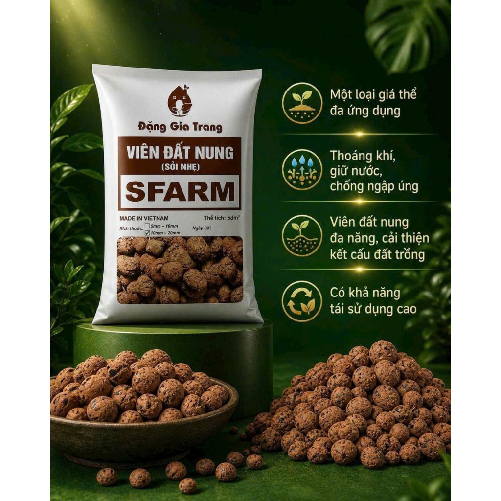 VIÊN ĐẤT NUNG SFARM ( SỎI NHẸ ) - TÚI 5DM3 ( KT 5-10MM )