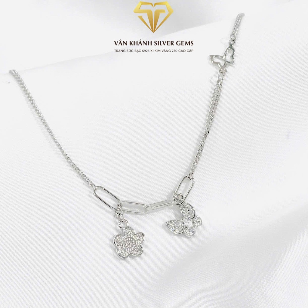 Lắc Chân S925 Chữ Công Charm Hoa Mai Đính Xoàn Sang Trọng LC70 - Vân Khánh Jewery
