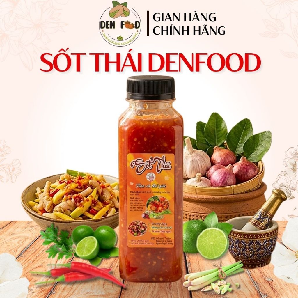 Sốt Thái Denfood Trộn Chân Gà Sả Tắc, Tai heo, Hải Sản Chai 330ml- Ăn Vặt Denfood